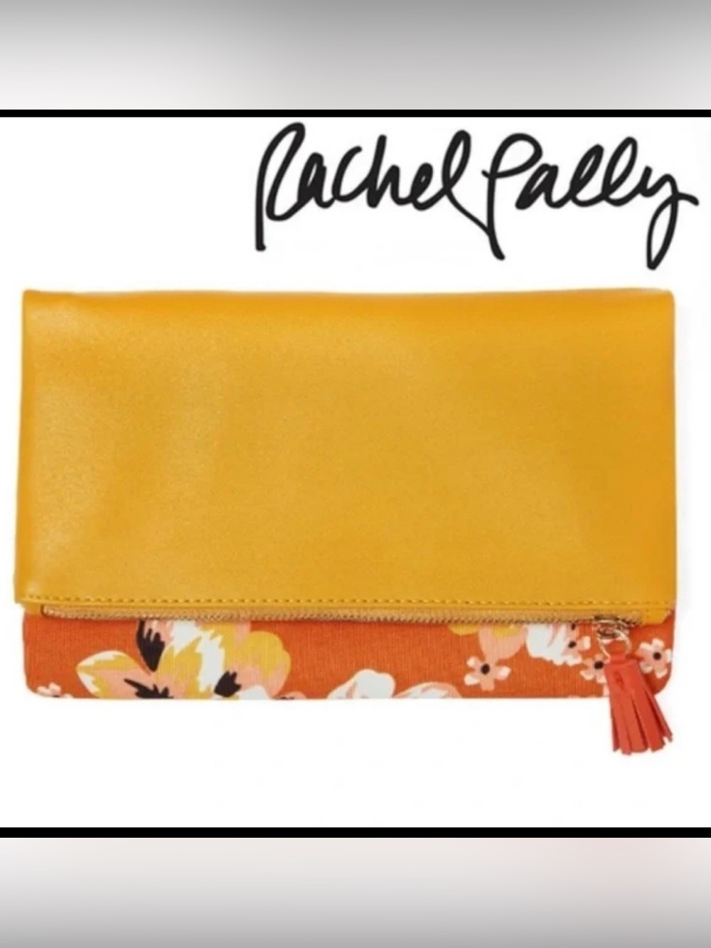 Rachel Pally Floral Zip Clutch Orange Canvas Tassel Travel Casual